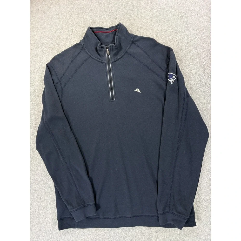 New England Patriots Tommy Bahama Stitched 1/4 Pullover Sweater (Men's XL)‎ Blue